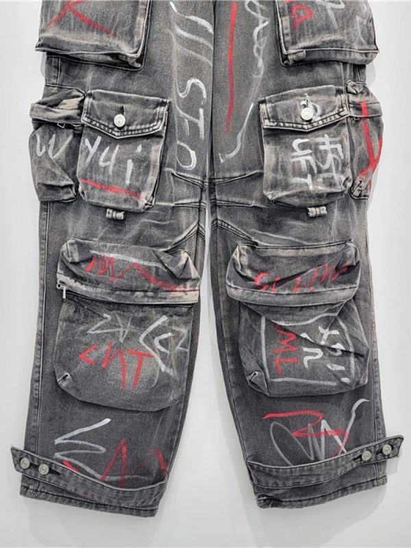 Graffiti Riot Cargo Jeans - Y2K Vintage Street Style Outfits for Women