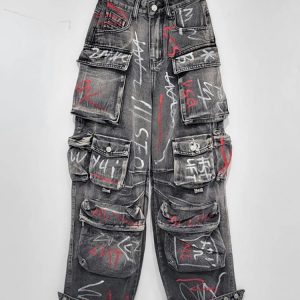 Graffiti Riot Cargo Jeans - Y2K Vintage Street Style Outfits for Women