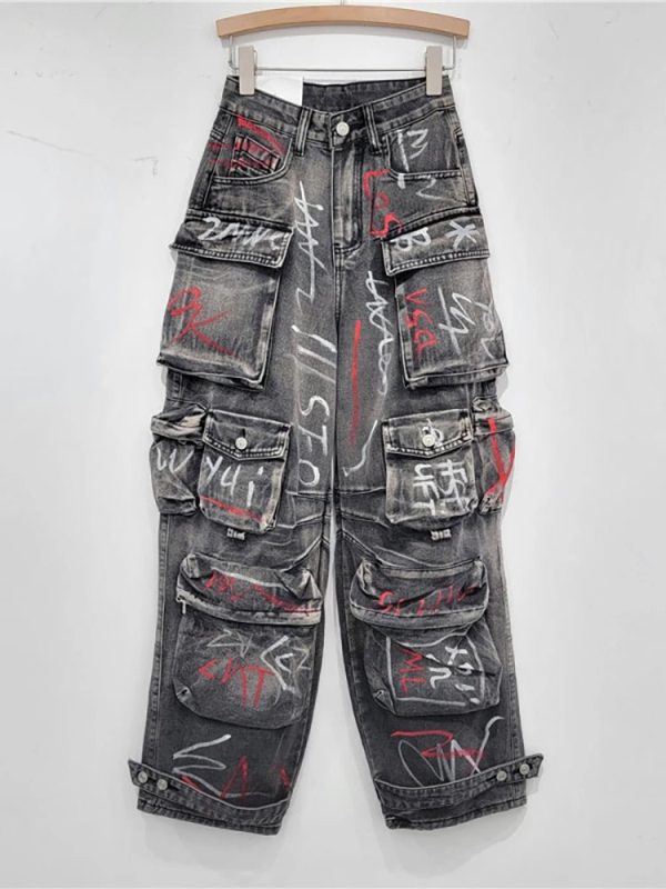 Graffiti Riot Cargo Jeans - Y2K Vintage Street Style Outfits for Women