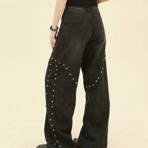 Grunge Aesthetic Rivet Jeans - Y2K Vintage Outfits for Winter Style