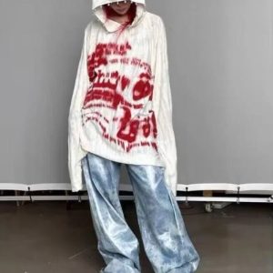 Grunge Graffiti Hoodie - Y2K Vintage Outfits for Winter Street Style