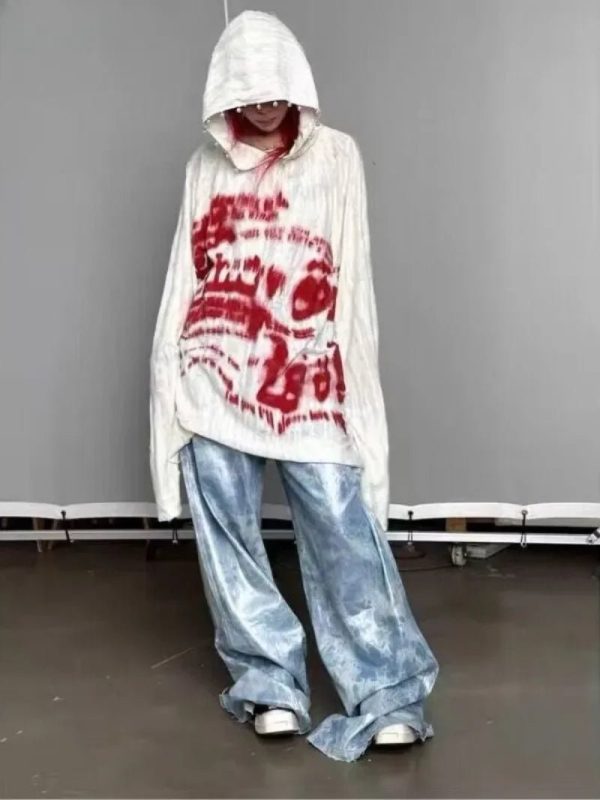 Grunge Graffiti Hoodie - Y2K Vintage Outfits for Winter Street Style