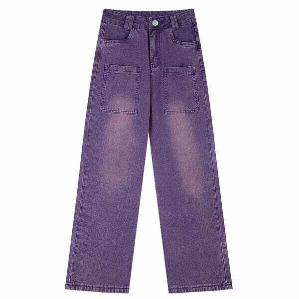 Grunge Purple Baggy Jeans - Y2K Vintage Outfits for Winter Street Style