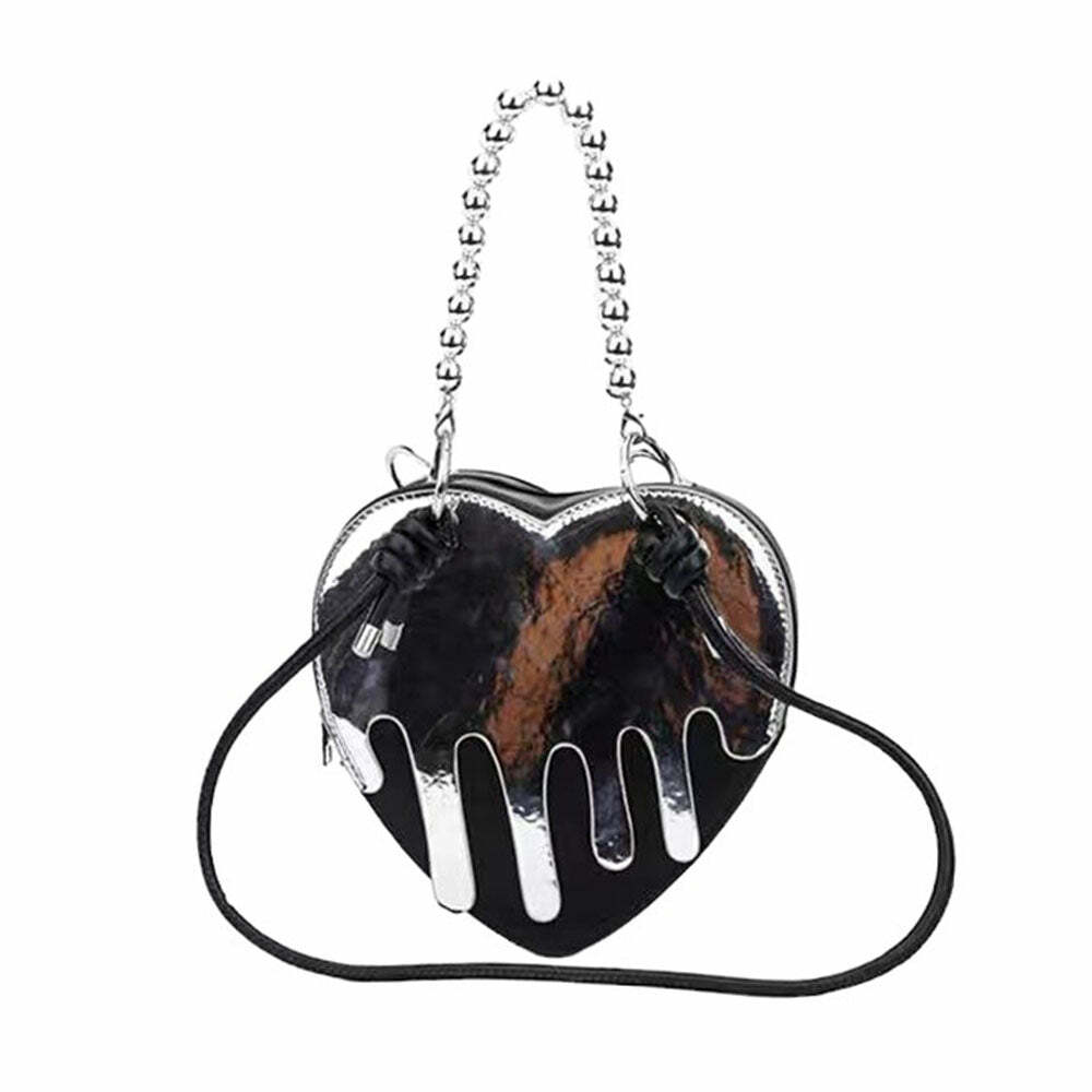 Grunge Silver Drip Heart Handbag - Y2K Vintage Aesthetic Fashion Accessory