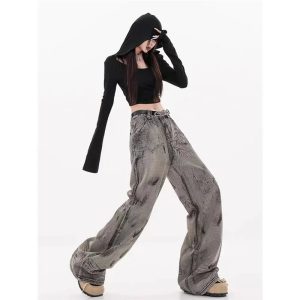 Grunge Splatter Wide-Leg Jeans | Y2K Vintage Outfits for Women