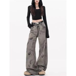 Grunge Splatter Wide-Leg Jeans | Y2K Vintage Outfits for Women