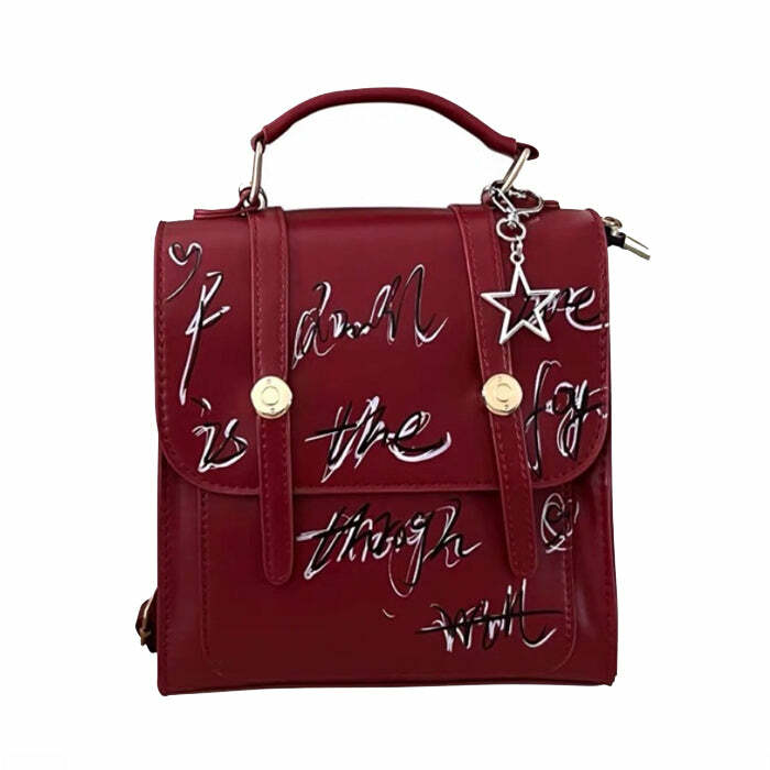 Grunge Star Backpack in Red - Y2K Vintage Aesthetic for Women Fashion