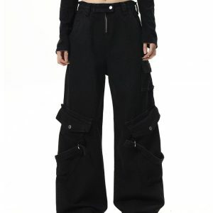 Hashtag Drama Black Cargo Jeans - Y2K Vintage Street Style Outfit