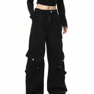 Hashtag Drama Black Cargo Jeans - Y2K Vintage Street Style Outfit