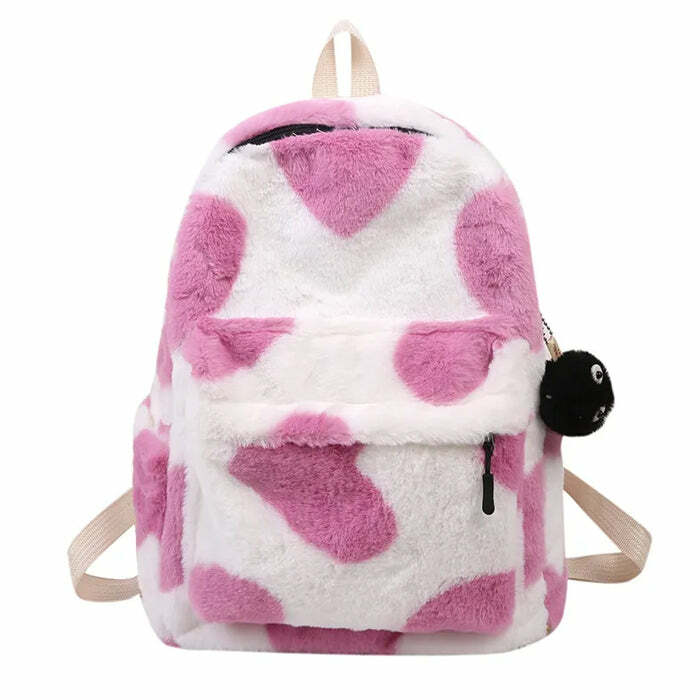 Heart Crush Fuzzy Backpack - Y2K Vintage Outfits for Winter Style