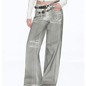 High Fashion Silver Jeans - Y2K Vintage Outfits for Winter Style