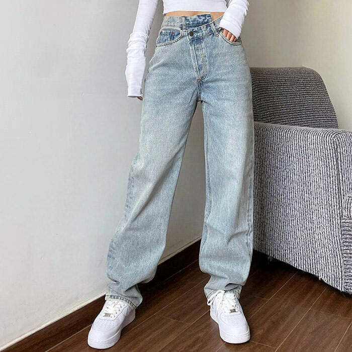 High Rise Straight Leg Jeans - Y2K Vintage Outfits for Winter Style