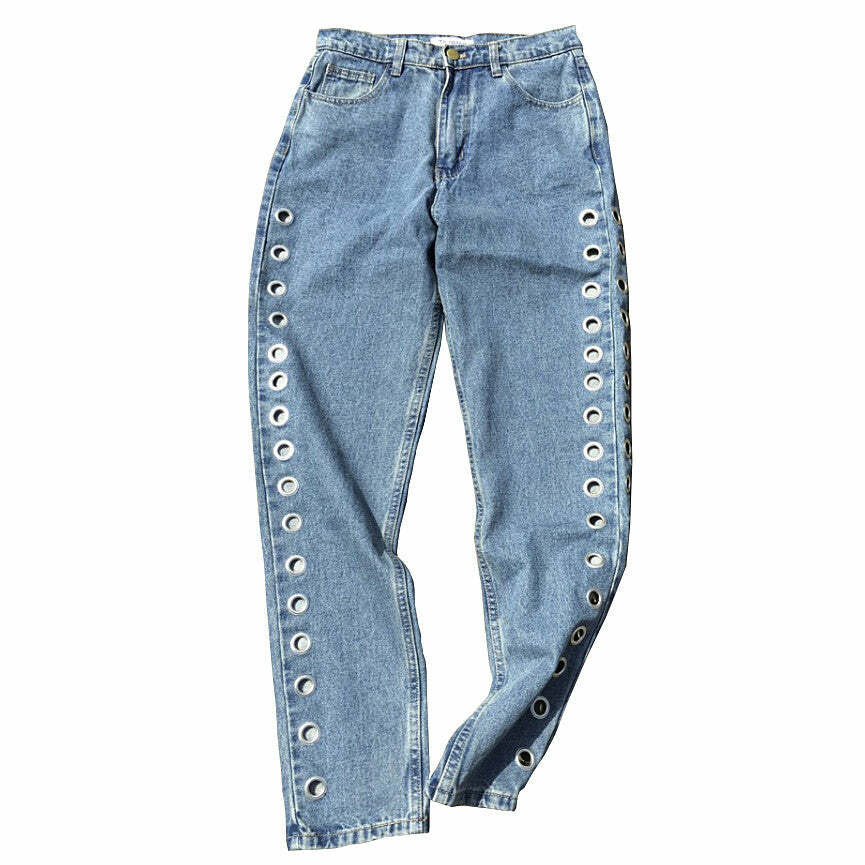 Holed Up Grommet Jeans - Y2K Vintage Winter Outfits for Trendy Women