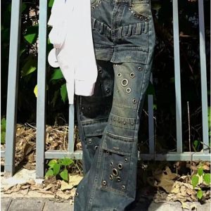 Industrial Grommet Cargo Jeans - Y2K Vintage Street Style Outfits