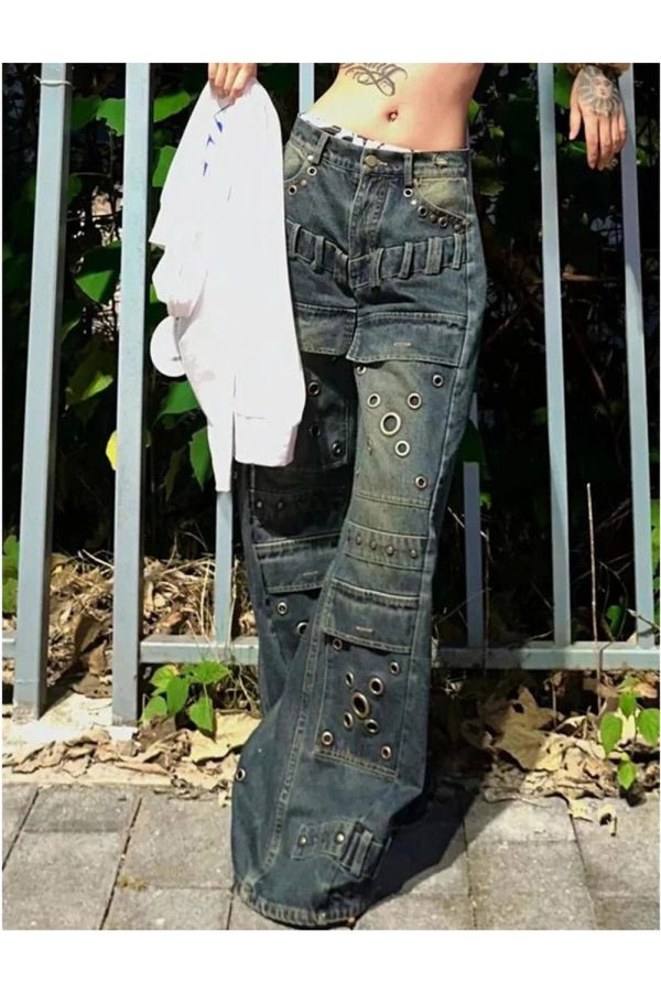 Industrial Grommet Cargo Jeans - Y2K Vintage Street Style Outfits