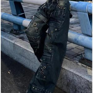 Industrial Grommet Cargo Jeans - Y2K Vintage Street Style Outfits