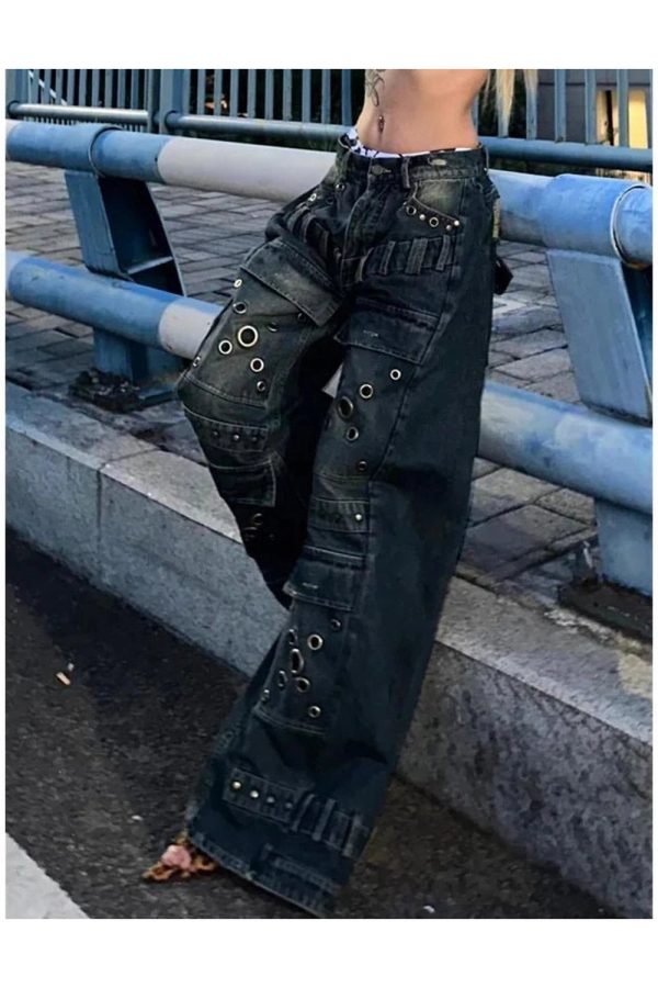 Industrial Grommet Cargo Jeans - Y2K Vintage Street Style Outfits