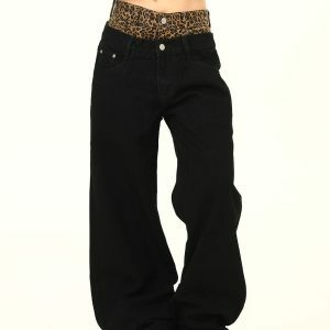 Inner Leopard Layered Jeans - Y2K Vintage Winter Outfits for Women