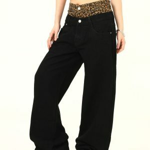 Inner Leopard Layered Jeans - Y2K Vintage Winter Outfits for Women