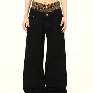 Inner Leopard Layered Jeans - Y2K Vintage Winter Outfits for Women