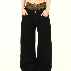 Inner Leopard Layered Jeans - Y2K Vintage Winter Outfits for Women