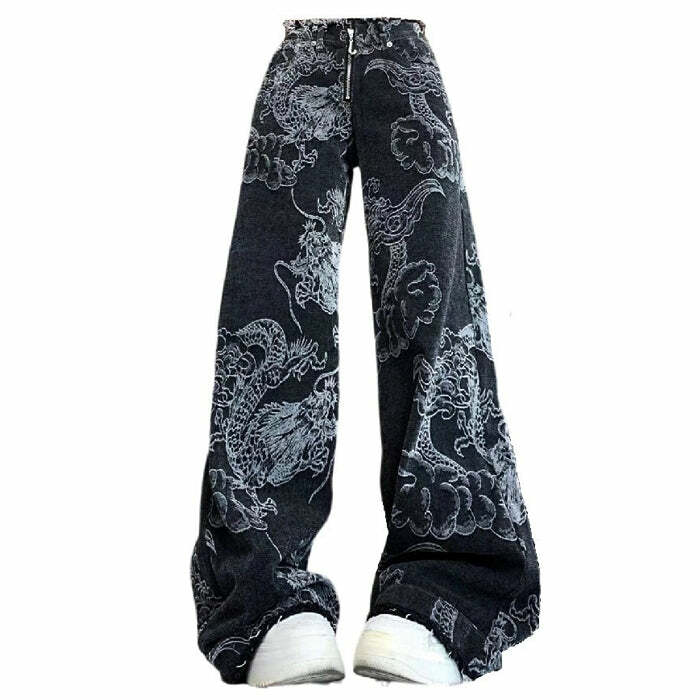 Japanese Dragon Aesthetic Jeans - Y2K Vintage Street Style Outfits