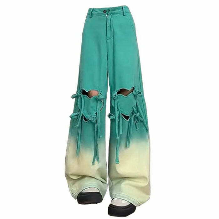 Knee-Heart Gradient Pants - Y2K Vintage Winter Outfits for Women