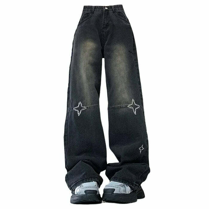 Knee Star Black Jeans - Y2K Vintage Winter Outfits for Trendy Women