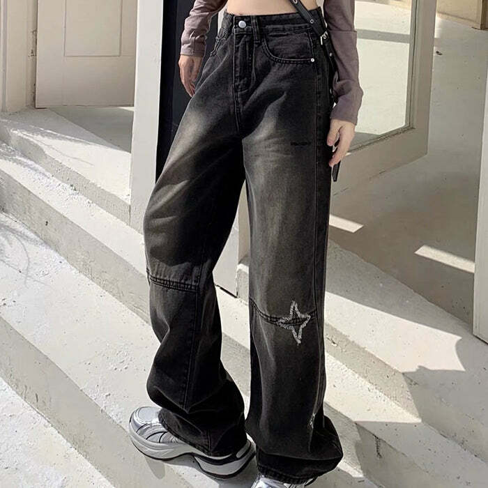 Knee Star Black Jeans - Y2K Vintage Winter Outfits for Trendy Women