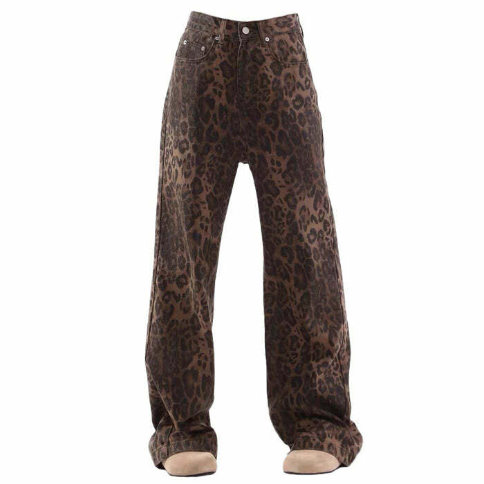 Leopard Wide Leg Jeans - Y2K Vintage Outfits for Winter Street Style