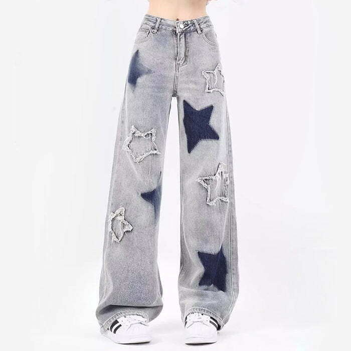 Light Blue Star Jeans - Y2K Vintage Outfits for Winter & Street Style