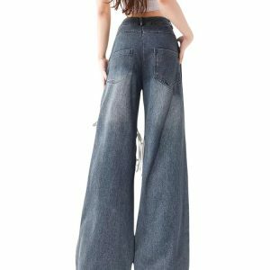 Love Knot Knee-Heart Denim Pants - Y2K Vintage Winter Outfits for Women