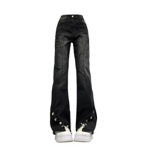 Midnight Flare Snap Jeans - Y2K Vintage Winter Outfits for Women