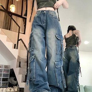 Midnight Utility Cargo Jeans - Y2K Vintage Street Style Outfits for Women