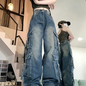 Midnight Utility Cargo Jeans - Y2K Vintage Street Style Outfits for Women