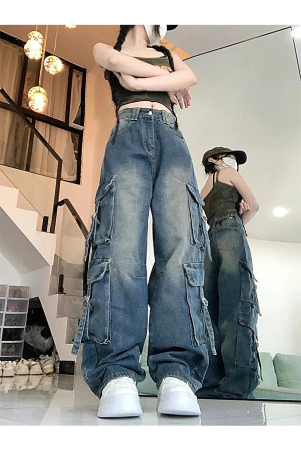 Midnight Utility Cargo Jeans - Y2K Vintage Street Style Outfits for Women