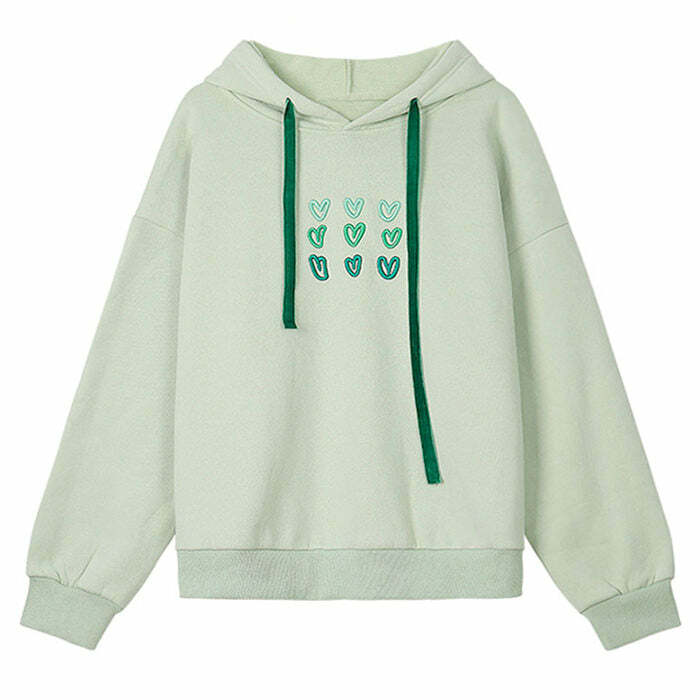 Mint Aesthetic Heart Hoodie - Y2K Vintage Winter Outfit for Women