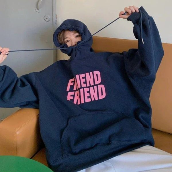 Oversized Friend Graphic Hoodie - Y2K Vintage Winter Outfits for Women