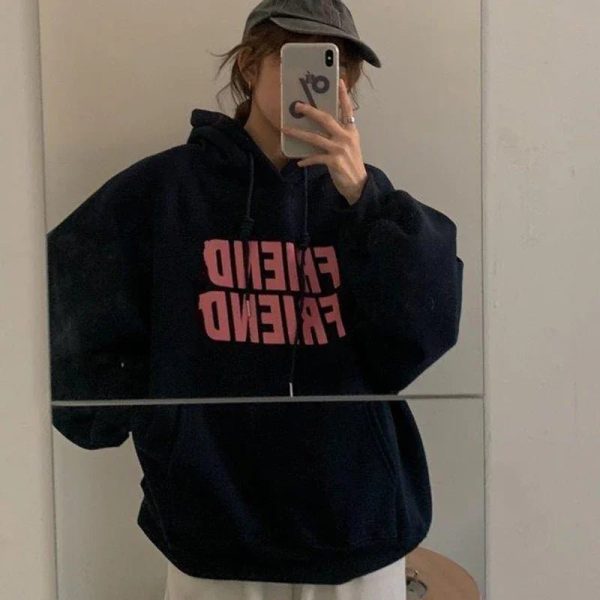 Oversized Friend Graphic Hoodie - Y2K Vintage Winter Outfits for Women