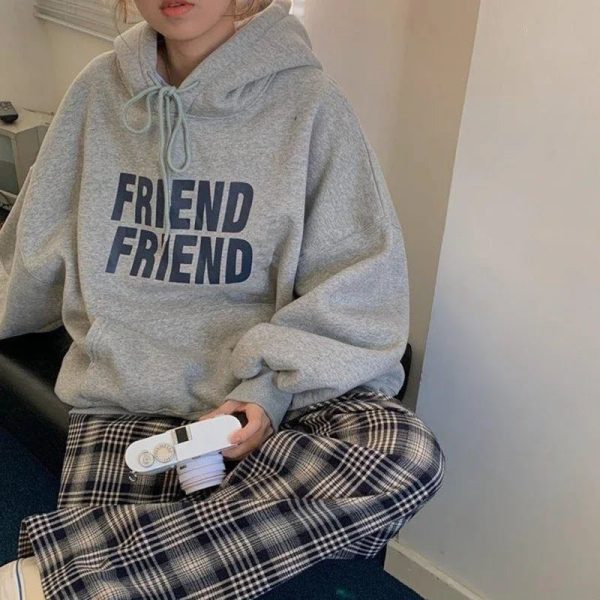 Oversized Friend Graphic Hoodie - Y2K Vintage Winter Outfits for Women