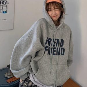 Oversized Friend Graphic Hoodie - Y2K Vintage Winter Outfits for Women