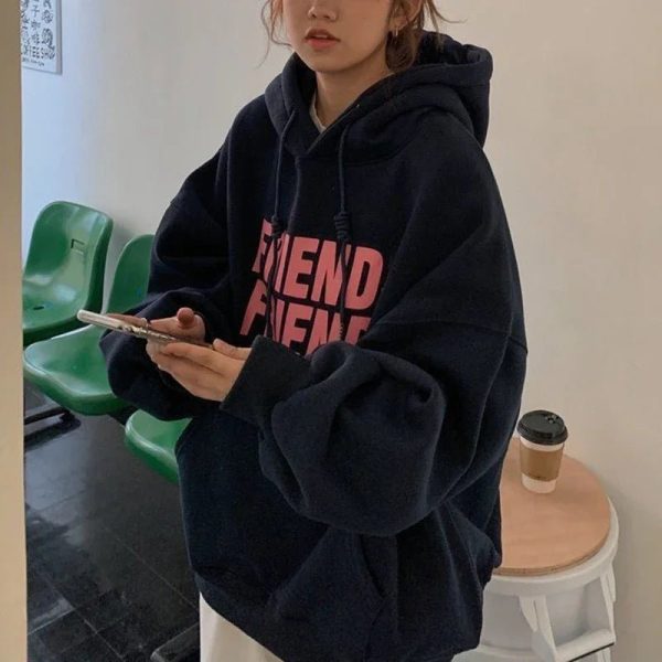 Oversized Friend Graphic Hoodie - Y2K Vintage Winter Outfits for Women