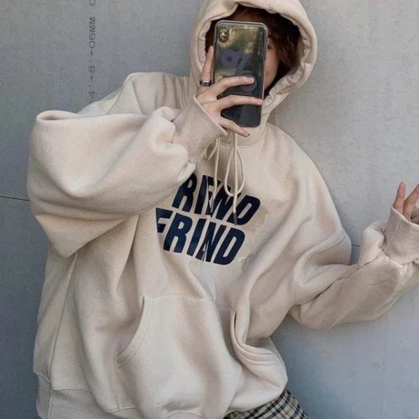 Oversized Friend Graphic Hoodie - Y2K Vintage Winter Outfits for Women