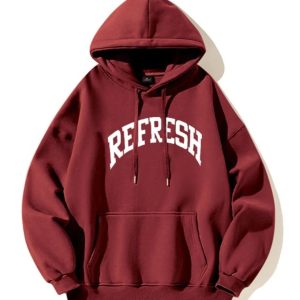 Oversized Maroon Graphic Hoodie - Y2K Vintage Street Style Outfit