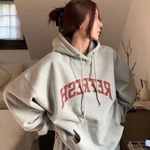 Oversized Maroon Graphic Hoodie - Y2K Vintage Street Style Outfit