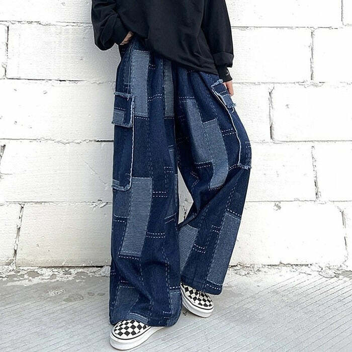 Patchwork Baggy Jeans - Y2K Vintage Outfits for Winter Street Style