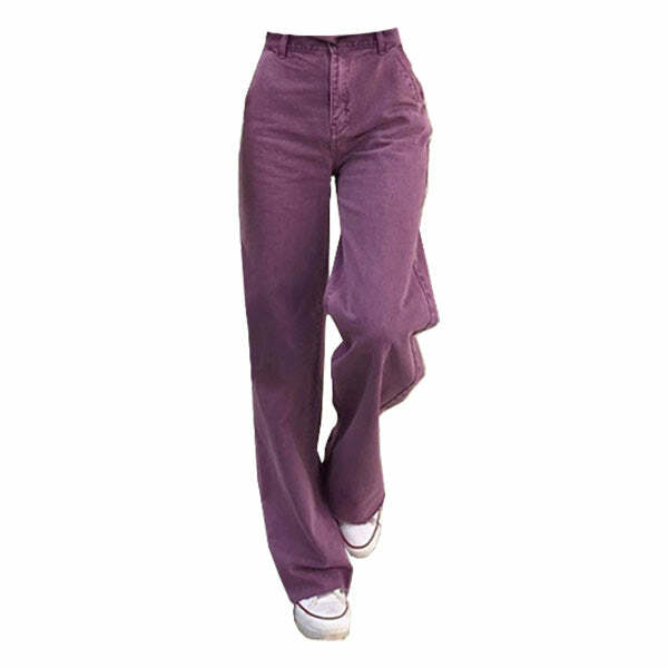 Purple Aesthetic High Waisted Jeans - Y2K Vintage Winter Outfits