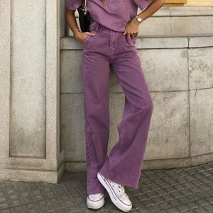 Purple Aesthetic High Waisted Jeans - Y2K Vintage Winter Outfits