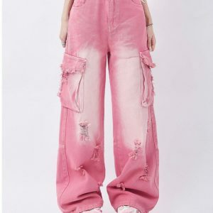 Rebel Cargo Jeans in Pink - Y2K Vintage Street Style Outfits for Women