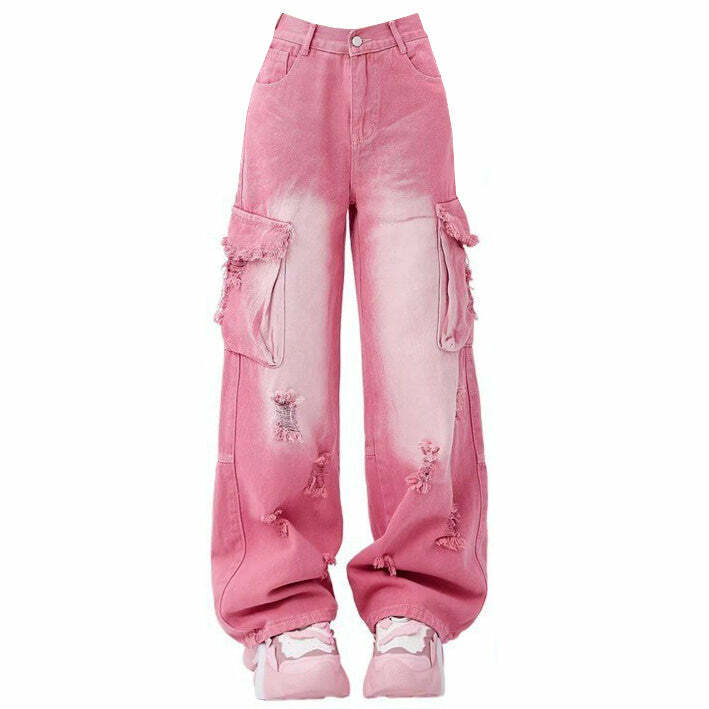 Rebel Cargo Jeans in Pink - Y2K Vintage Street Style Outfits for Women